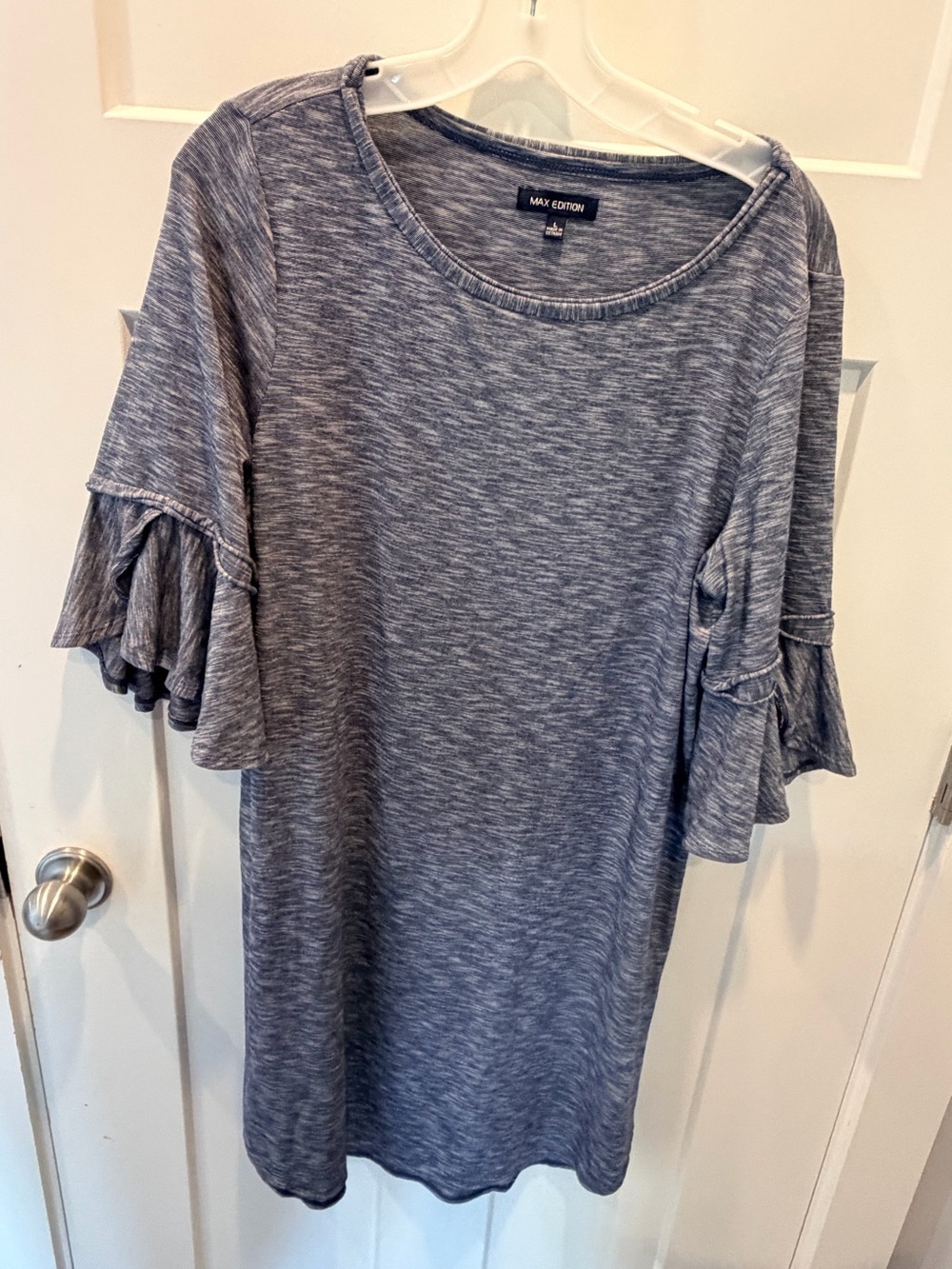 Max Edition Large Blue Ruffle Sleeve Knit Dress Casual T Shirt Dress
